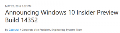 Windows 10 Build 14352: Wahrscheinlich letztes Update mit neuen Features vor RS1